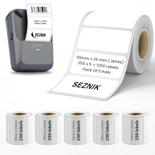 Image of Seznik Thermal Lables, 50mmx25mm Label Roll Paper, 2 inch Self-Adhesive Thermal Paper for Thermal Printer [Printer NOT Included] (White - 50mmx25mm - 1250 Labels)