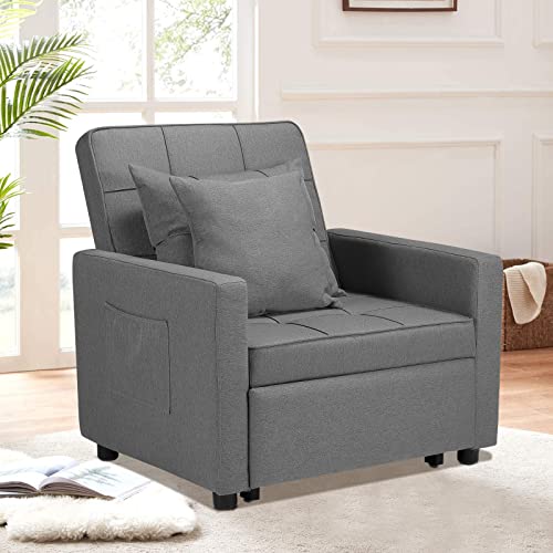 Homeer Convertible Chair Bed, 3-In-1 Sleeper Chair Bed With Adjustable Backrest, Pull Out Folding Sofa Chair Bed, Modern Single Armchair Sofa Bed(Modern Grey) #TOP2