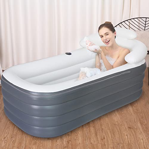 Miniatura 7 de Bañera Hinchable Para Adultos, Bañera De Hielo Portátil Grande, Spa, Bañera De Remojo Con Cubierta De Cremallera, Diseñada Con Reposacabezas, Soporte Para Bebidas Bomba De Aire En 164 X 84 X 51 Cm