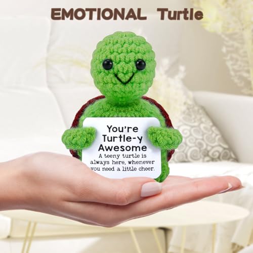 Image of Hoedia Emotional Turtle Small Mother's Day Easter Gifts for Women Men Her Him, Crochet Cucumber Cute Funny Inspirational Support Stuffers College Office Friend Birthday Basket Filler Decorations