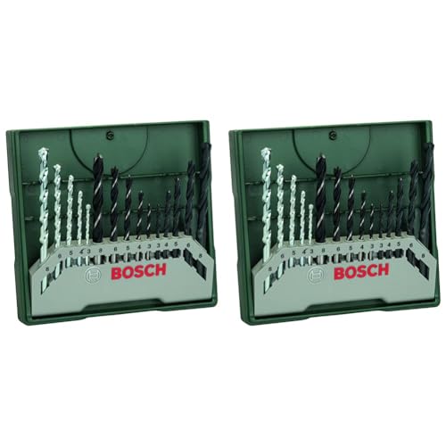 Bosch 15tlg. Mini-X-Line Spiralbohrer Mixed-Set (Holz, Stein und Metall, Zubehör Bohrmaschine) (Packung mit 2)