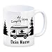 Produktbild Camping King oder Queen - eine personalisierte Campingwagen Tasse für Camper und Kaffeetrinker auf Campingplatz individualisiert mit deinem Namen und Campervan oder Zelt für echte Dauercamper