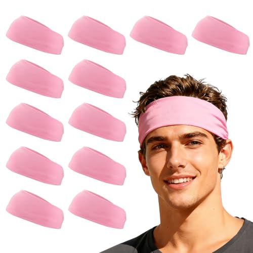 YELARXI Sport Headbands for Men, Workout Headbands Stretchy Sweatband Absorbent Head Bands 2 Pcs & Pink - Fitting for(Men Women/Yoga/Sports/Running/Fitness/Cycling)