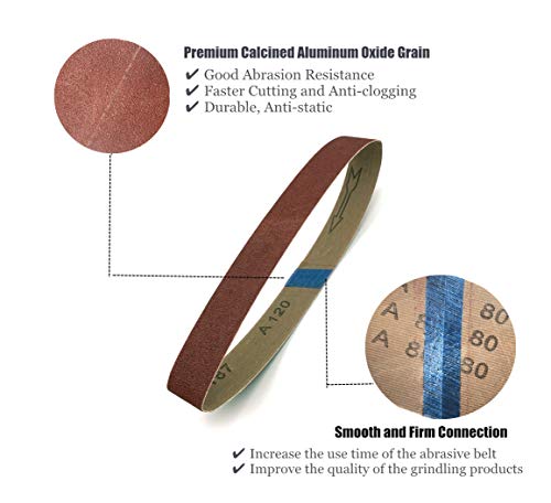 1x42 sanding belts aluminum oxide sander belts sand paper replacement 80 120 180 240 400 600 grits24 pack1x42 inch