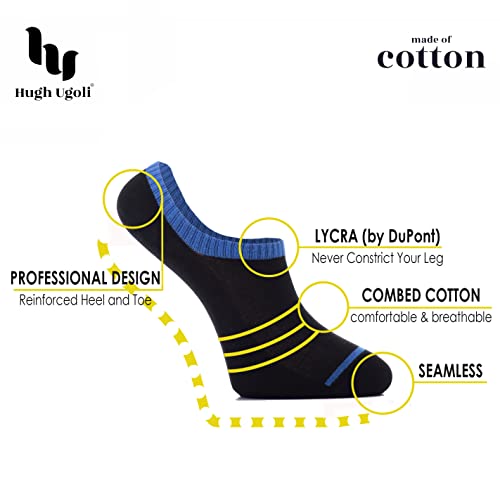 Hugh Ugoli Men's No Show Liner Socks & Cotton, Thin, Casual Seamless Toe Socks, 6 Pairs2