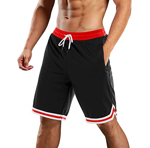 MAGCOMSEN Sweat Shorts for Men Big and Tall Mesh Shorts Men Running Shorts Men Basketball Shorts for Men Summer Gym Shorts Workout Shorts Jogging Shorts Black Red
