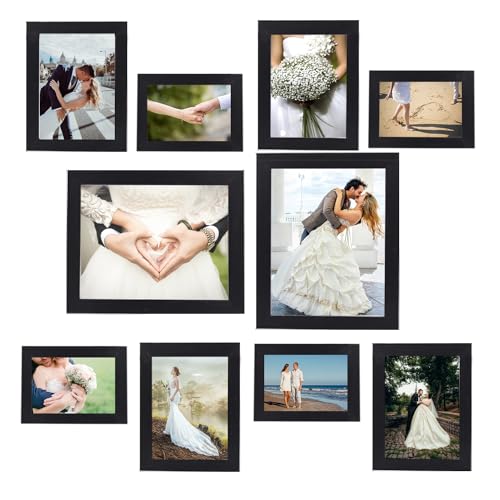 xnlkros Picture Frame Set 10 pack, Farmhouse Photo Frames, Gallery Wall Frame Collage, 8x10 5x7 4x6 Frames in 3 Different Finishes Picture Frames For Wall or Desk,Black