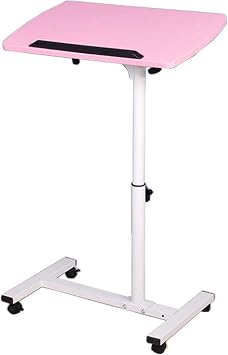 Rolling Laptop Table, Standing Desk, Angle & Height Adjustable Rolling Laptop Desk Cart Over Bed Table for Hospital Home Office Pink