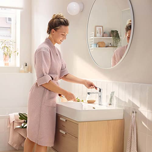 hansgrohe Rebris S - Waschtischarmatur mit Zugstangen-Ablauf, Wasserhahn Bad mit Auslauf Höhe 109 mm, Mischbatterie Waschbecken wassersparend (EcoSmart), Chrom, 72517000