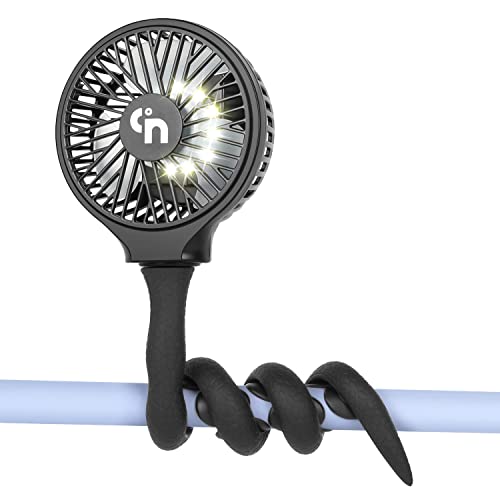 WayToLight Stroller Fan Clip On Baby with LED Light Portable Fan Rechargeable 5200mAh Battery Operated Fan Mini Handheld Personal Fan USB Car Seat Small Fan for Desk Stoller Crib Car Rides