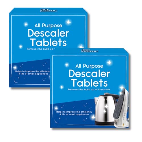 Descaler Tablets-Pack of 2 Powerful Limescale Removal, Improves Efficiency and Life of Appliances, Iron Descaling tabs for Steam Kettle Cleaner Coffee Machines, Tough Scale Remover Sachets