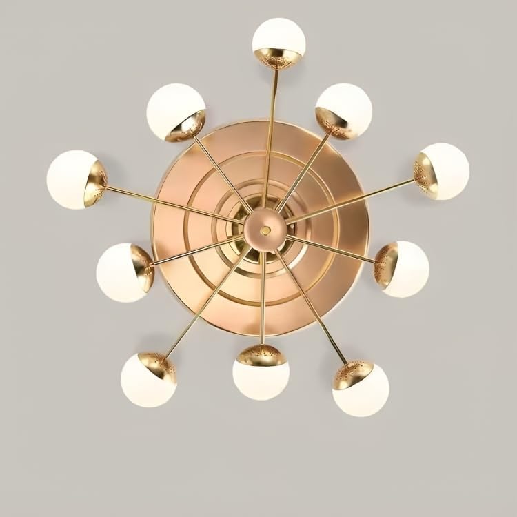 Image of HDC 12-Light Gold Frost Glass Ceiling Fan Chandelier - Modern Retractable Blade Fan with LED 3-Color Settings & Remote Control - Luxury Fan for Living Room, Hall & Bedroom (Bulb not Included)