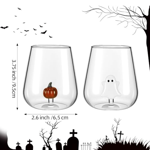 Halloween Stemless Wine Glasses, Ghost Pumpkin Wine Glasses with Ghost Inside, Drinking Wines, Water & Juice Glasses Party Cups 2 Set 12 Oz Drinking Glasses for Dinner Party Birthday Holiday - Image 6