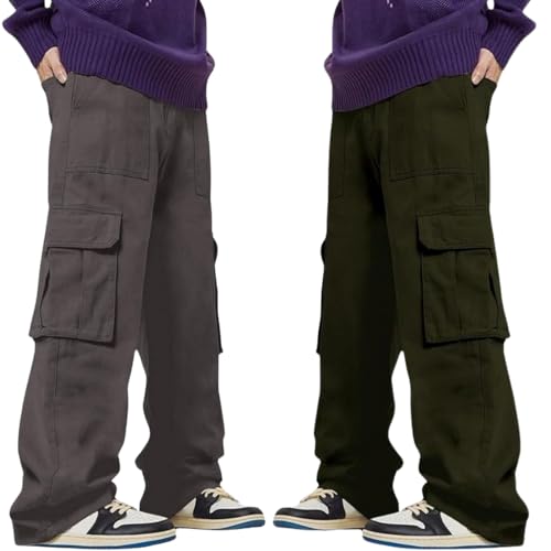 Image of GRECIILOOKS Men's Regular Fit Low Rise Cargos Trousers | Baggy Cargo Pants for Man | Loose Fit | Treck Pent with Multiple Pockets (Available in Plus Size)