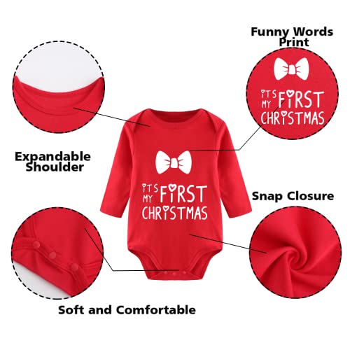 YSCULBUTOL Baby Twins Bodysuits Its My First Christams Cute Boy Clothes Girl Outfit with Hat Set2