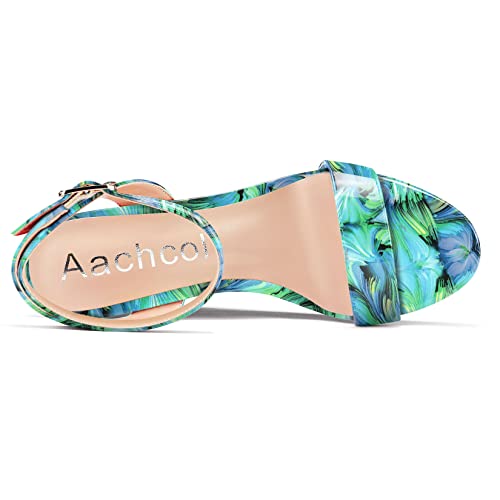 Image of Aachcol Women Platform Wedge Sandals Round Peep Open Toe Ankle Strap Slingback Two-Piece Chunky Block High Heel Dress Shoes Pumps Party Patent 4 Inch