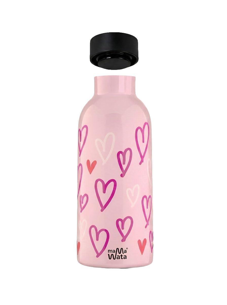 Borraccia Termica 470 ml in Acciaio Inox, Bottiglia Termica 24h Cold 12h Hot Ermetica, Borraccia Personalizzata Hearts, Borracce Termiche Bambini Ragazzi Adulti, BPA Plastic-Free 18,5H cm