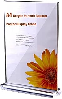 A4 Acrylic Portrait Counter Poster Display Stand T Shaped Double Sided for Promotions, Restaurants,Advertisement, Price List, Instruction,Photo Frames, Documents (1PCS)