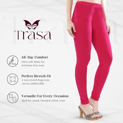 Image of TRASA Ultra Soft Cotton 4 Way Stretchable Churidar Solid Regular and Plus 20 Colours Leggings for Womens and Girls -Sizes :-M, L, XL, 2XL, 3XL, 4XL, 5XL, 6XL