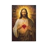 Reccmeny Sacred Heart of Jesus Picture Christ Poster Religious Canvas Wall Art Christian God Painting Photo for Church Living Room Decor (01-jesus image,16x24inch-Unframe)