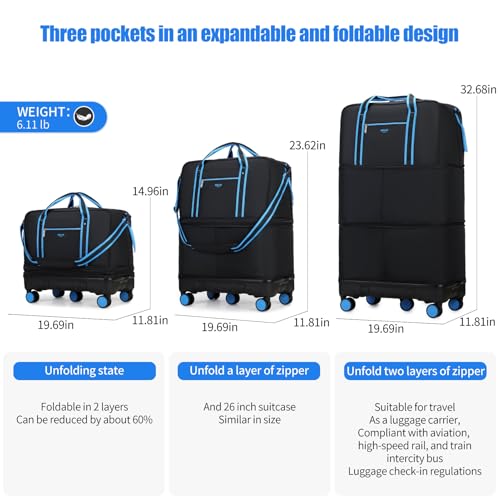Rolling Duffle Bag with Detachable Wheels, Large Capacity Expandable Foldable Suitcase for Travel,Collapsible Luggage Carry on Duffel Overnight Weekend Bags2