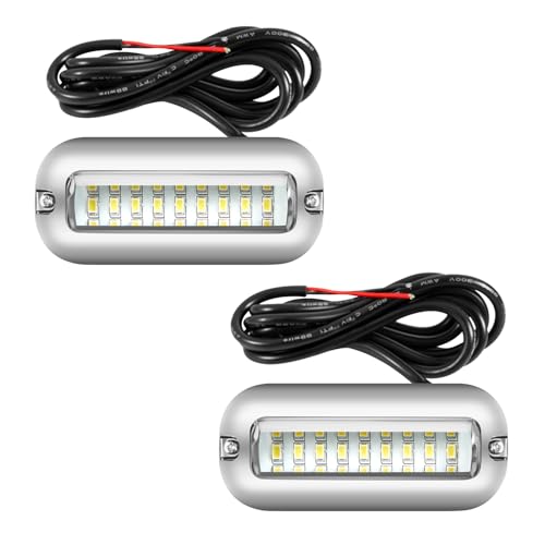 4 Inch LED Marine Boat Lights, Surface Mount Underwater Cabin Deck Courtesy Light, Waterproof Stainless Steel Transom Stern Anchor Light for Pontoon Fishing Kayak Yacht Sailboat, 12V DC, 2 Pcs, White