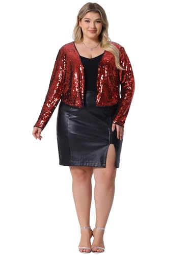 Image of Agnes Orinda Plus Size Sequin Cardigan for Women Glitter Shinny Metallic Long Sleeve Shrug Bolero Cardigans Jackets