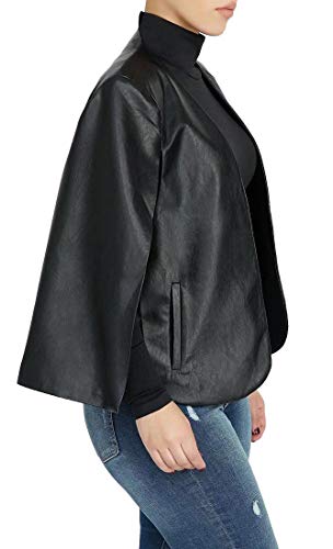 Aro Lora Women's PU Faux Leather Open Front Cape Cloak Poncho Slit Sleeve Short Jacket Coat Blazer2