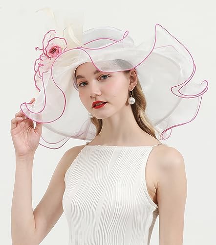 Sombrero de mujer con flor organza festivo y ala ancha miniatura 5