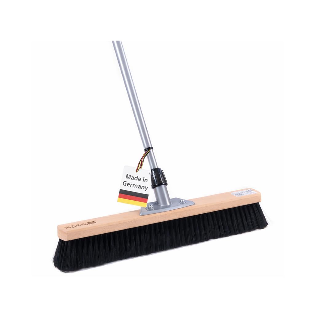 Profi Saalbesen 60cm Breit mit Teleskopstiel Stiel weiche Borsten Besen | 60cm breit, Weiche schwarze Kunsthaar-Borsten, Buchenholz, Verstellbar ausziehbar, Für Haushalt Büro Lager Werkstatt