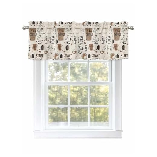 Brown Vintage Coffee Cup Valances for Windows Minimalist Coffee Beans Kitchen Valance Curtains for Living Room/Bathroom Windows，Rod Pocket Cafe Curtain.1 Panel, 54"×18" Beige