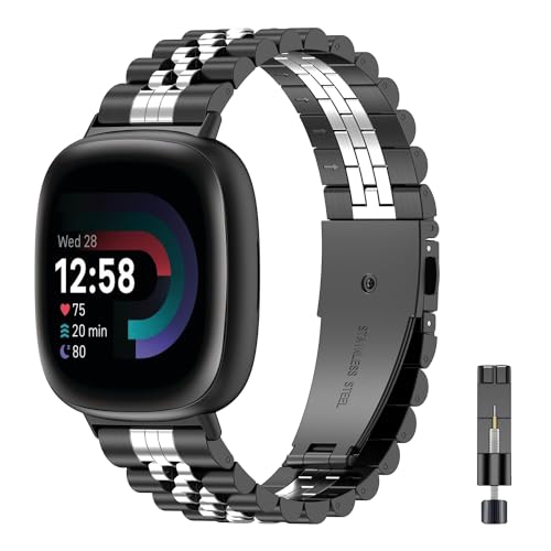 Bracelet en acier inoxydable pour Fitbit Versa 4 et Sense 2 design minimaliste noir