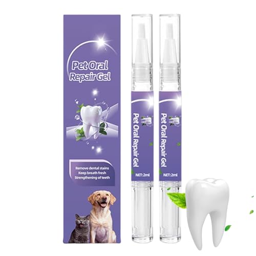 Limpieza dental para perros – 2 unidades quitamanchas natural | gel de limpieza dental para gatos para cachorros y gatos de todos los tamaños para blanquear diariamente en caso de amarilleamiento y