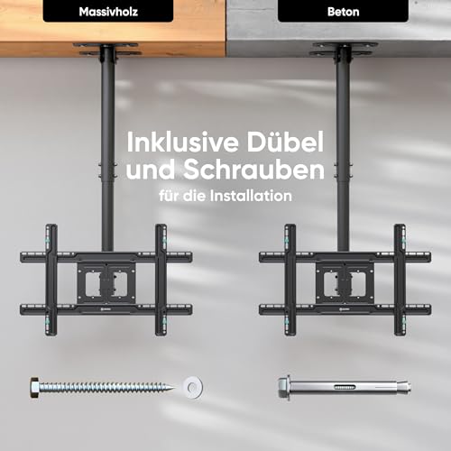 ONKRON TV Deckenhalterung für 32-80 Zoll Fernseher bis 68 kg, Deckenhalterung für Fernseher höhenverstellbar, VESA 100x100-600x400, Monitor & TV Halterung Decke schwenkbar neigbar Schwarz N1L-B – Bild 7