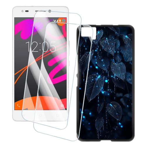 OAGELIM 2er Pack Bildschirm Schutzfolie + Hülle Kompatibel mit BQ Aquaris M5 (5 Zoll) Künstlerisch Bedruckte Hülle & Gehärtetes Glas Kratzfest (Blätter)