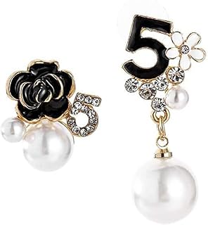 Fashionable and Irregular Opening Women Elegant White Pearl Jewelry Vintage Earrings Women Lucky Number 5 Dress Accessories., Alloy Steel
