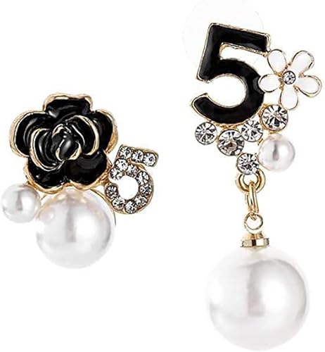 CZZSiug Moda y apertura irregular mujeres elegante blanco perla joyería vintage pendientes mujeres suerte número 5 vestido accesorios.
