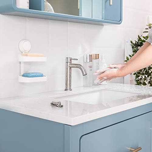 LEVERLOC Soap Holder Suction Cup Double Layer NO-Drilling & Removable Suction Soap Dishes Holder Wall Mounted Max Hold 5kg Wall Soap Dish Waterproof for Shower Bathroom & Kitchen with Drainage