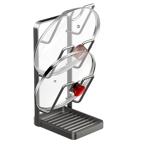 Carbon Steel Pot Lid Holder with Tray - Organise Your Kitchen Utensils, Baking Sheets, and Cutting Boards Effortlessly