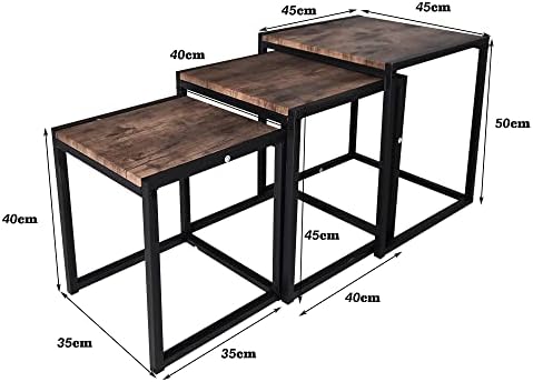 DUMEE Nesting Tables Set of 3, Stacking Side Tables, Sofa End Tables, Wooden Coffee Table, Steel Metal Legs, for Living Room, Black and Rustic Brown
