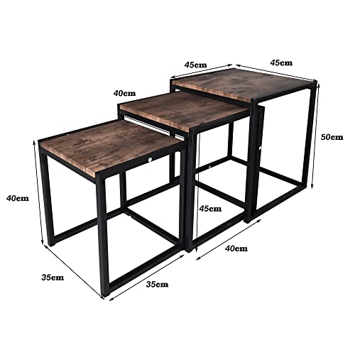 DUMEE Nesting Tables Set of 3 Wooden Coffee Table, Stacking Side End Tables Steel Metal Frame, for Living Room, Black and Rustic Brown - Image 2