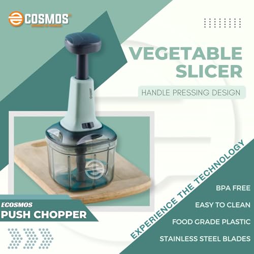 Image of E-COSMOS Food Chopper Manual Hand Press Push Chopper with 4 Blades for Effortless Chopping Vegetables & Fruits (Pista Square (900ml)