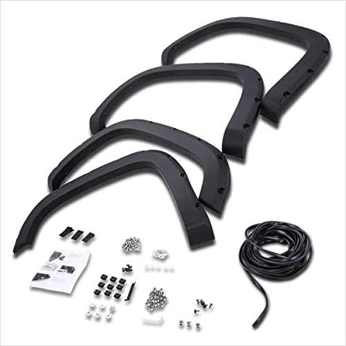 [4Pcs-Set] Front&Rear Pocket-Rivet Style Fender Flares Compatible With 07-14 Sierra 1500 2500Hd 3500Hd #TOP2