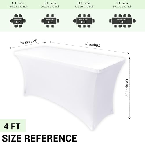 Image of Obstal 4Ft Stretch Spandex Table Cover for Standard Folding Tables - 2 Pack Universal Rectangular Fitted Tablecloth for Party, Banquet, Events, Trade Show (White, 48L x 24W x 30H Inches)