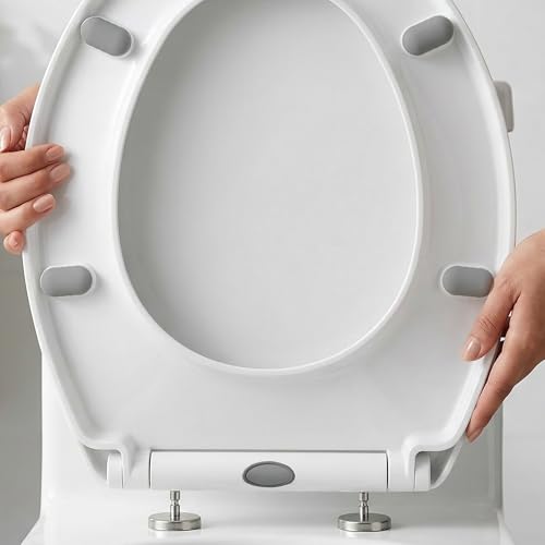 ZENO Oval Quick Release Toilet Seat | Soft Close Toilet Seat for Easy Cleaning | Standard O Shape Toilet Seats with Adjustable Hinges | Easy Install White UF Toilet Seats with Anti-Bacterial Finish