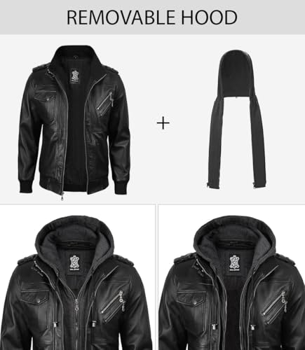 Blingsoul Mens Leather Jacket Removable Hooded Black Leather Jackets For Men3