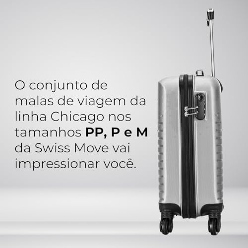 Swiss Move, Mala de Viagem, Chicago, Conjunto PP, P e M, 4 Rodas - Prata