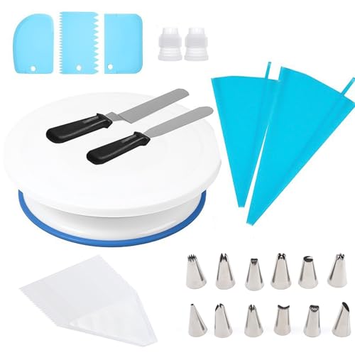 PHMING 42 Pièces Kit Patisserie, Rotation à 360° Plateau Tournant Gateau, Support Outils de Plateau Tournant pour Gâteaux, Patisserie Accessoire, pour Gâteaux et Tartes