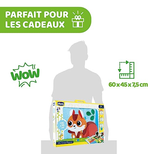 Chicco Tapis de la forêt XXL, Tapis de Jeu pour Enfants avec Animaux de la Forêt, Tapis Extra Large 135 x 90 cm, Doux et Coloré - Jouet pour Enfants 0+ Mois