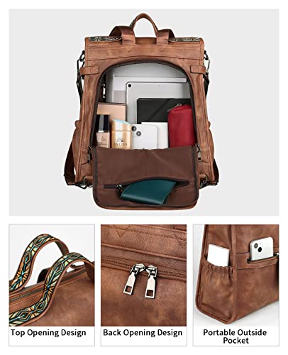 Fadeon Backpack Purse For Women Designer Ladies Shoulder Bag Vegan Leather Large Travel Womens Backpack Purse Brown #TOP2